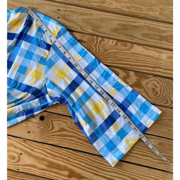 NEW Cuddl Duds Check Patch Pocket Wrap Cardigan Size Medium Women’s Blue Yellow - Picture 8 of 9